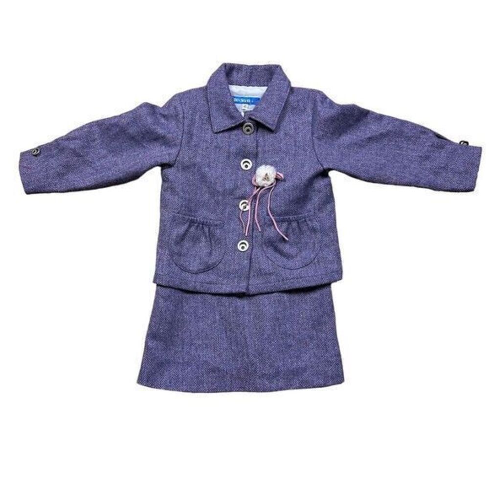 Vintage Ben Silver Girls' 2-Piece Wool Jacket & Dress Set Size 4T Herringbone